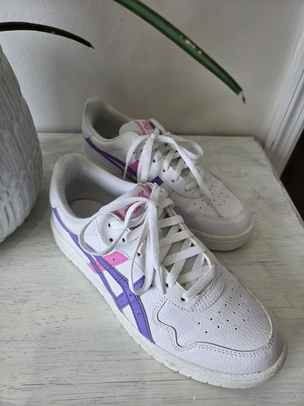 Asics White Sneakers with Purple & Pink Accents